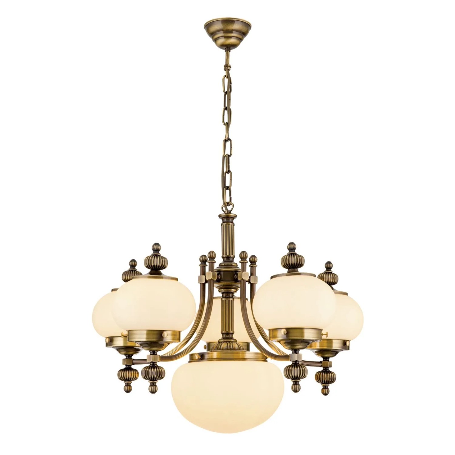 Orion Leuchten Kronleuchter Luster 6-flammig mit Champagnerglas Patina Antik