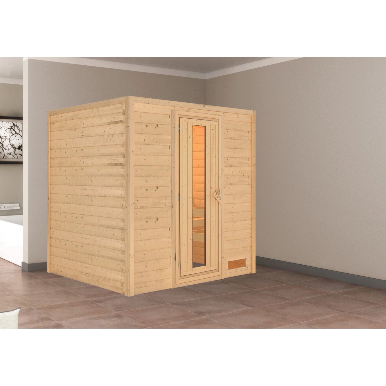 Karibu Sauna Anja mit Fronteinstieg und Holz-Glastür