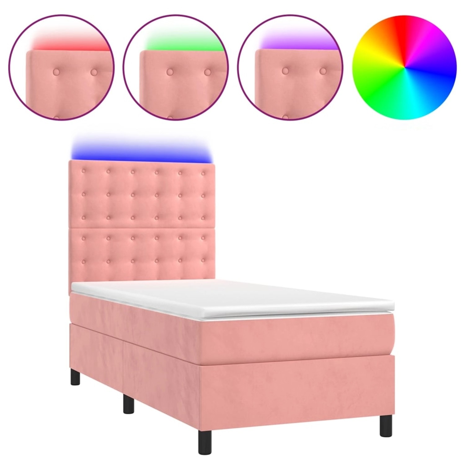 vidaXL Boxspringbett mit Matratze & LED Rosa 90x200 cm Samt 3136346 günstig online kaufen