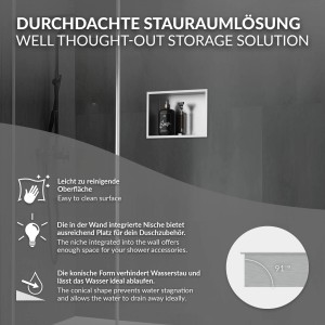 LuxeBath Wandnische Edelstahl Silber, 20x30x10 cm. Einbauregal für Duschzubehör im Badezimmer.