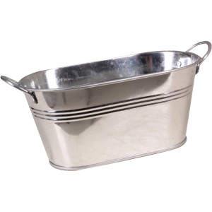 Silberne Zink-Wanne mit zwei Henkeln, ideal als Pflanzschale für Innen und Außen.