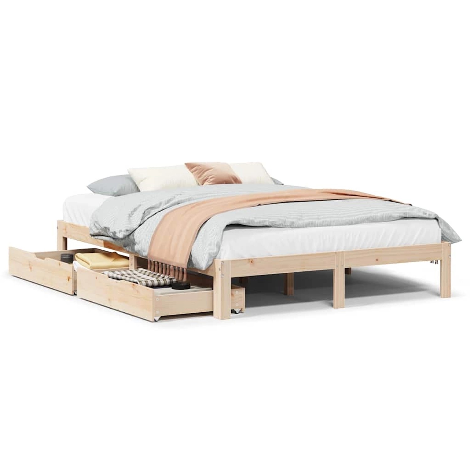 vidaXL Massivholzbett mit Schubladen 135x190 cm Kiefer 3301938 günstig online kaufen