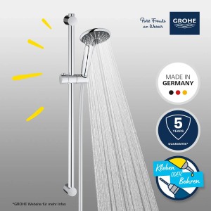 Grohe QuickFix Brausestangenset Vitalio Joy mit Handbrause und drei Strahlarten.