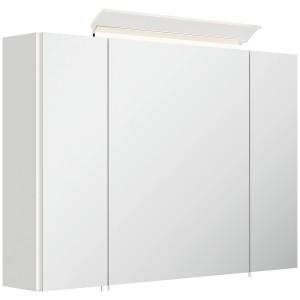 Posseik Spiegelschrank, 90 cm, mit LED-Lampe und Glasböden, weiß hochglanz.