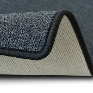 Detailansicht: Anthrazitfarbener Karat Teppich London mit Schlingenflor und gekettelten Rand.