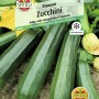 Samenpackung Sperli Zucchini Diamant F1-Hybride, mittelgrüne Zucchini und gelbe Blüte.