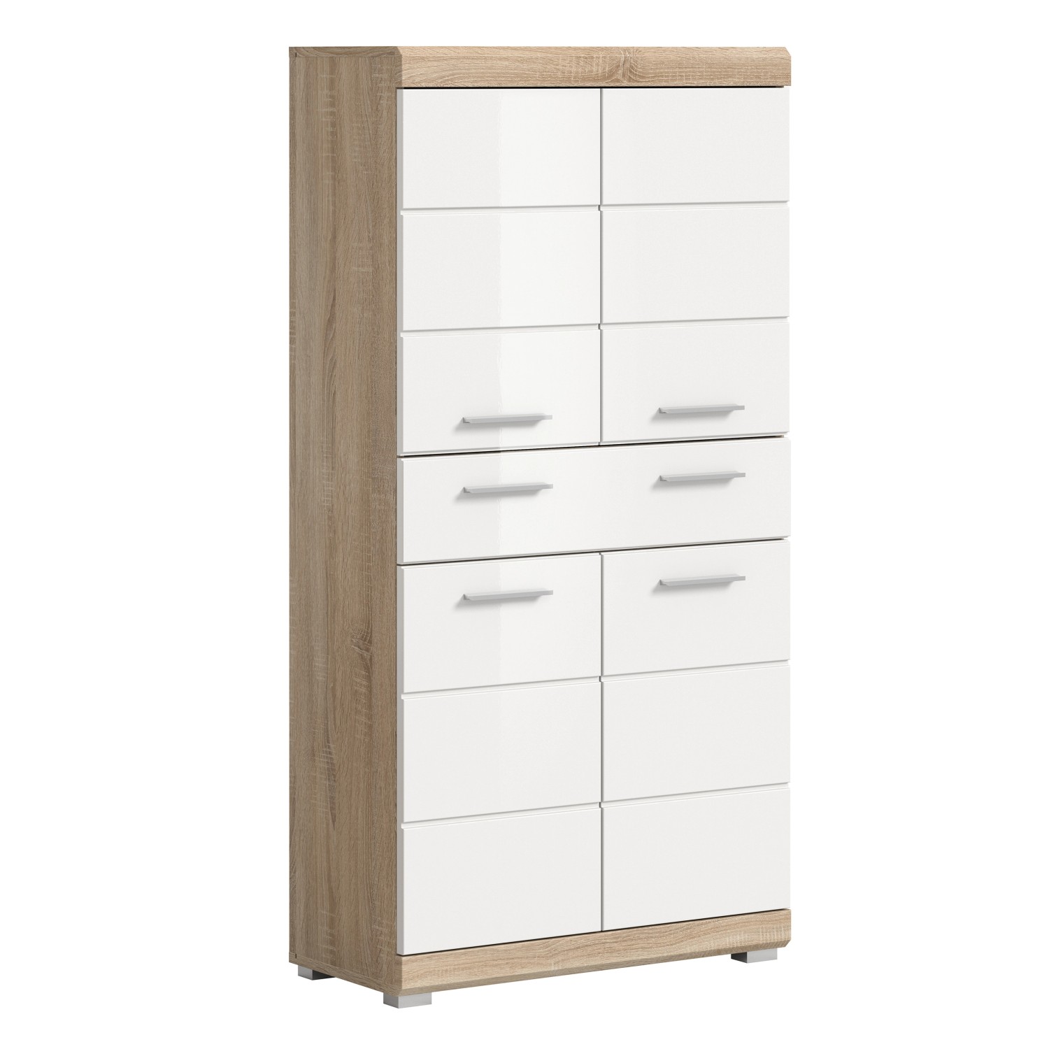 Thumbnail - Midischrank Lambada m. 1 Schubkasten Eiche Hell/Weiß Hochglanz 141 cm x 74 cm