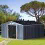 Outsunny Gerätehaus, 20m³, Kohlegrau, mit Schiebetüren und Belüftung.