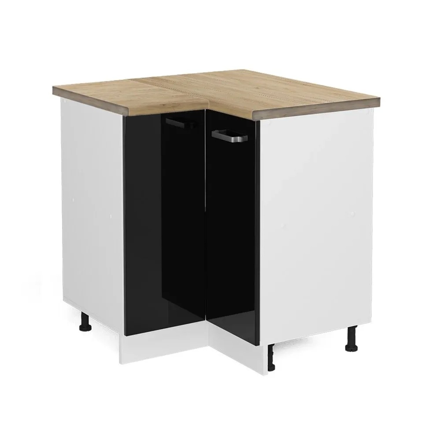 Vicco Eckunterschrank R-Line Schwarz Hochglanz Weiß 76 cm AP Eiche