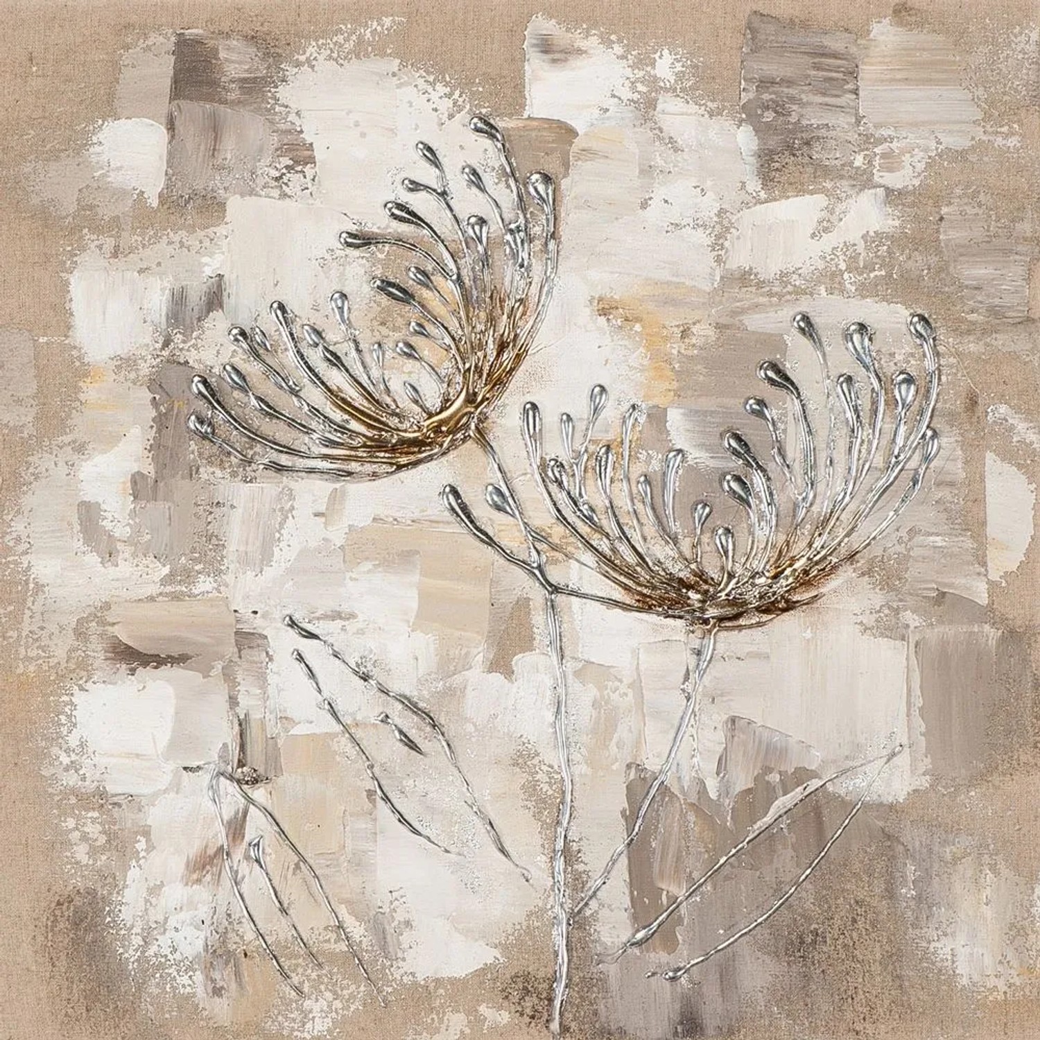 Art Universe Leinwandbild Chrysanthemen in Silber 40 x 40 cm