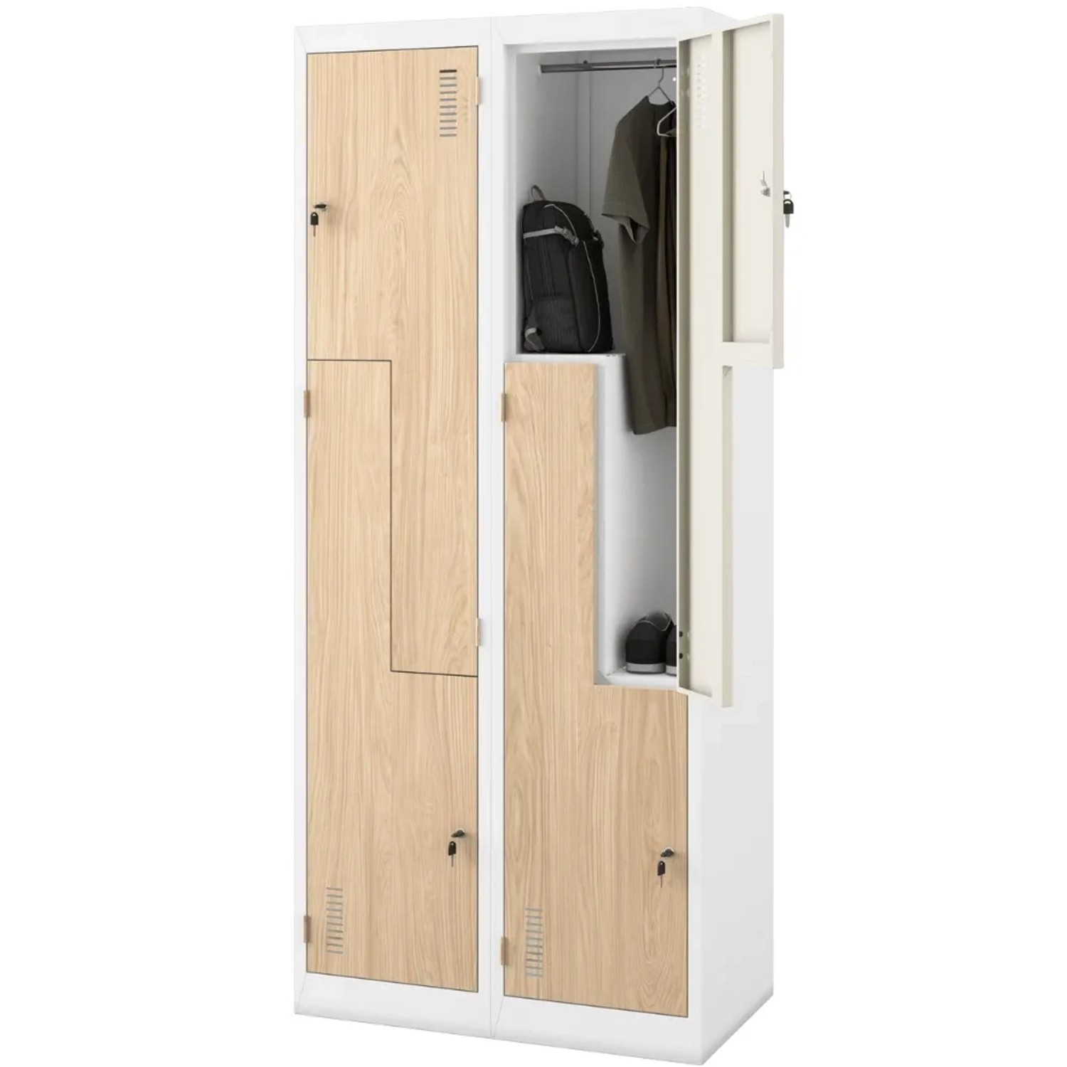 JAN NOWAK Umkleideschrank Spind JULIA 4 Abteile 185 x 80 x 45 cm Weiß-Sonoma Eiche
