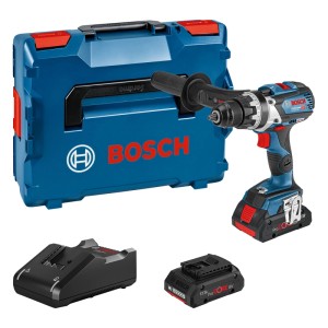 Bosch Professional Akku-Bohrschrauber GSR 18V-110 C Set: blauer Bohrschrauber, L-Boxx, Akkus, Ladegerät.