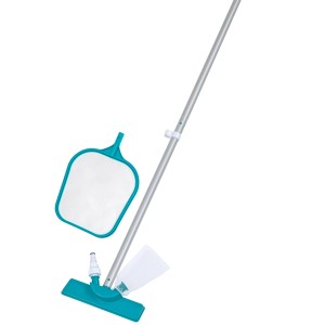 Türkises Poolpflege Set: Venturi Sauger, Kescher und langer Stiel für Pools bis 396 cm.