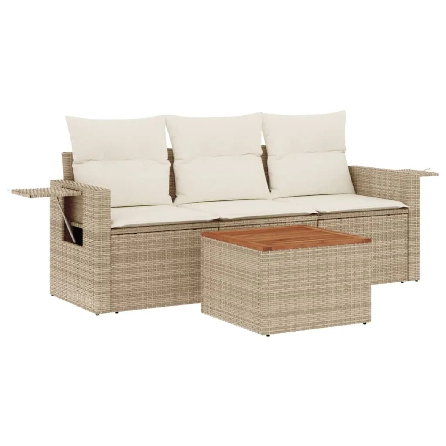 vidaXL 4-Tlg Garten-Sofagarnitur mit Kissen Beige Poly Rattan 3224434