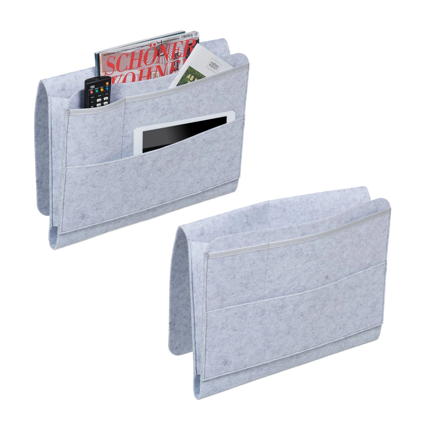 Relaxdays Betttasche Filz Hellgrau 2er Set je 31,5 cm x 41 cm x 8 cm 300 g