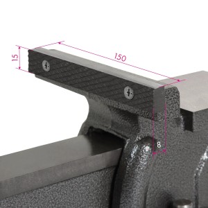 Detailaufnahme: 150mm EBERTH Schraubstock mit Maßen. Spannwerkzeug für Werkstatt und Heimwerker.