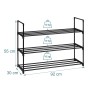 Schwarzes Relaxdays Schuhregal aus Metall mit 3 Ebenen, stapelbar, 55x92x30cm.