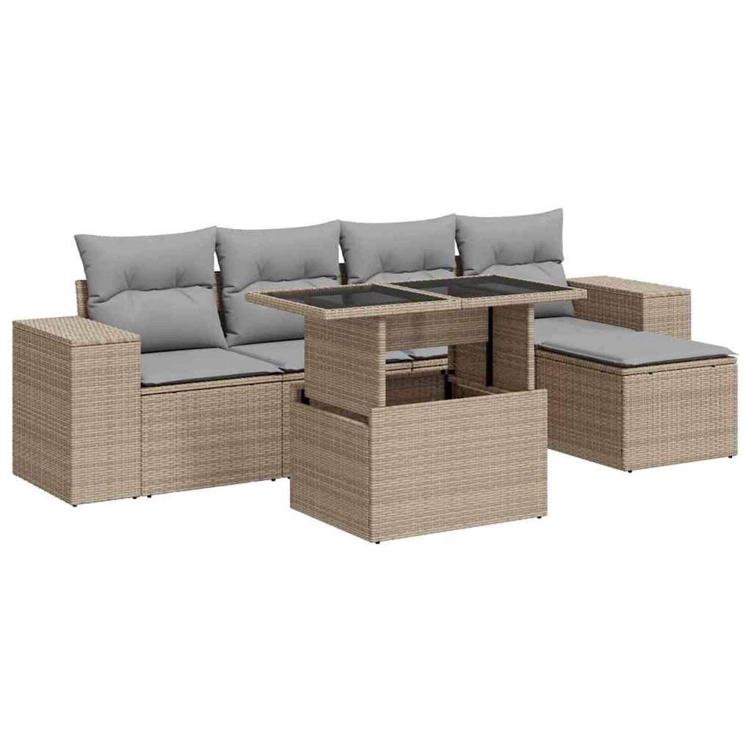 vidaXL 6-Tlg Garten-Sofagarnitur mit Kissen Beige Poly Rattan 3326780 günstig online kaufen