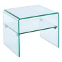 Eleganter Vente-unique Nachttisch Stileos aus transparentem Glas, 48 cm. Mit abgerundeten Kanten und Ablage.