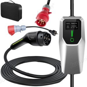 Junsun EV Ladegerät 11kw 8m Cable Type 2 3-phasig 6-16A Mit Adapter