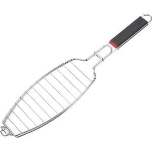 Jamestown Fischbräter aus Edelstahl für Grill, mit schwarzem Griff.