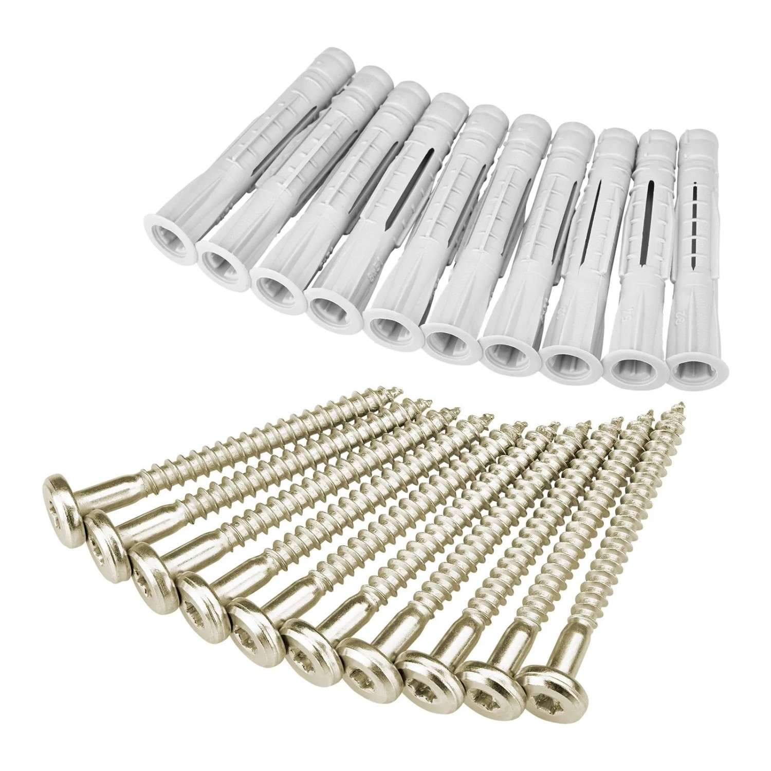 SOTECH Befestigungsset für Aufhängeschienen Je 10 Stück Schrauben 5,5 x 60 mm und Dübel 8 mm