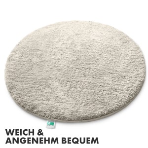 Runde, flauschige Badematte SKY in Ivory, 120 cm Durchmesser. Badteppich für Badezimmer.
