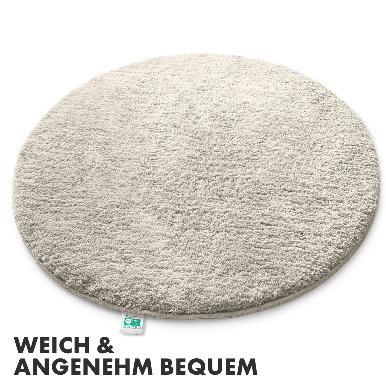 Runde, flauschige Badematte SKY in Ivory, 120 cm Durchmesser. Badteppich für Badezimmer.