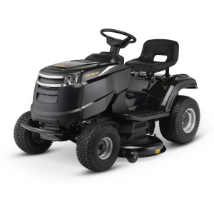 Alpina Rasentraktor AT3 108 HA, schwarzer Aufsitzmäher mit Seitenauswurf und großem Mähdeck.