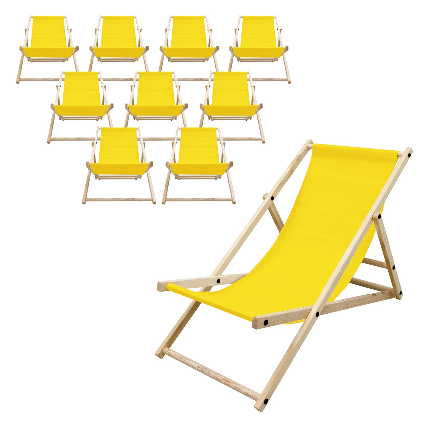 ECD Germany 10Er Set Liegestuhl Klappbar Gelb aus Holz 3 Positionen bis 120 günstig online kaufen