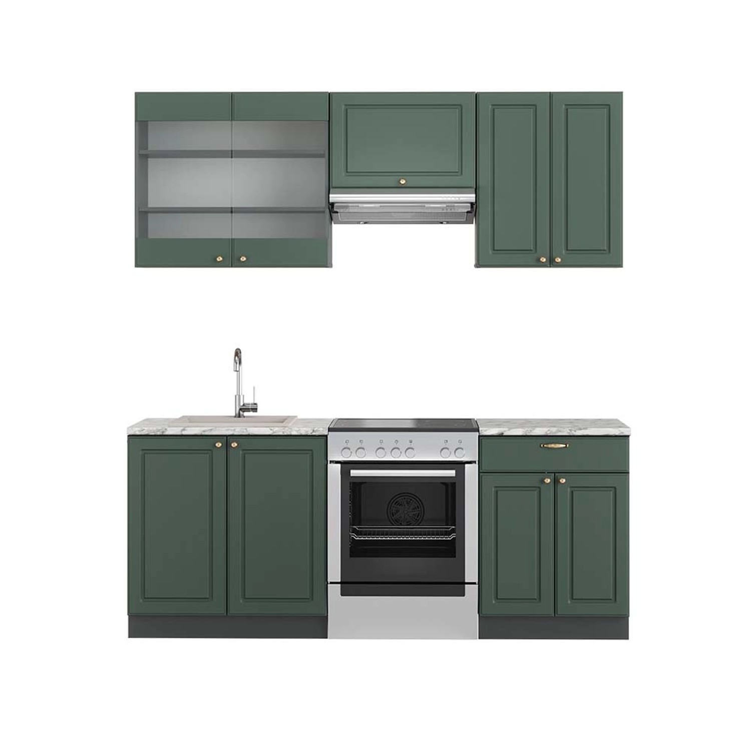 Vicco Fame-Line Küchenzeile Grün-Gold Landhaus/Anthrazit 200 cm AP Marmor günstig online kaufen