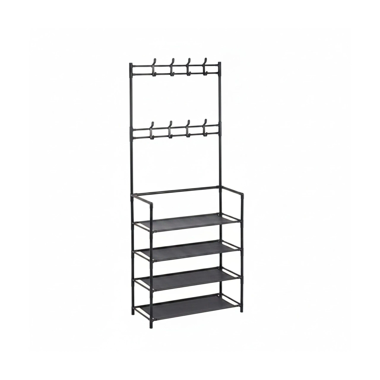 Relaxdays Garderobenständer mit Schuhregal Metall Schwarz Platzsparend Stecksystem 150,5 cm x 59,5 cm x 25 cm