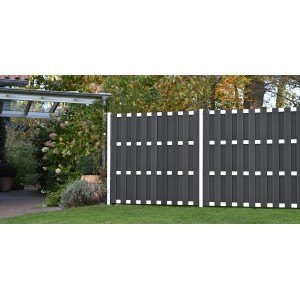 GartenLand WPC Bretterzaun Relax, 180x180 cm, anthrazit mit Aluminium-Querriegeln, Bausatz ohne Pfosten.