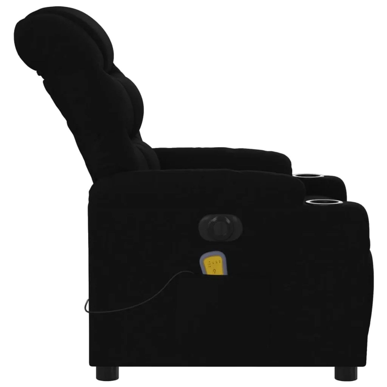Schwarzer vidaXL Massagesessel elektrisch mit Samtbezug, Modell 5. Relaxsessel mit Vibrationsmassage und Getränkehalter.