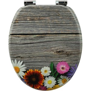 Sanfino WC-Sitz Alp Flower: Toilettendeckel aus Holz mit Absenkautomatik und Blumenmuster.