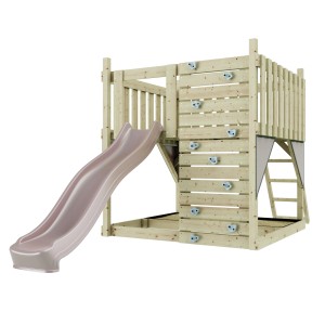 OutdoorToys Spielturm Sternenhimmel altrosa mit Rutsche und Kletterwand aus Holz.