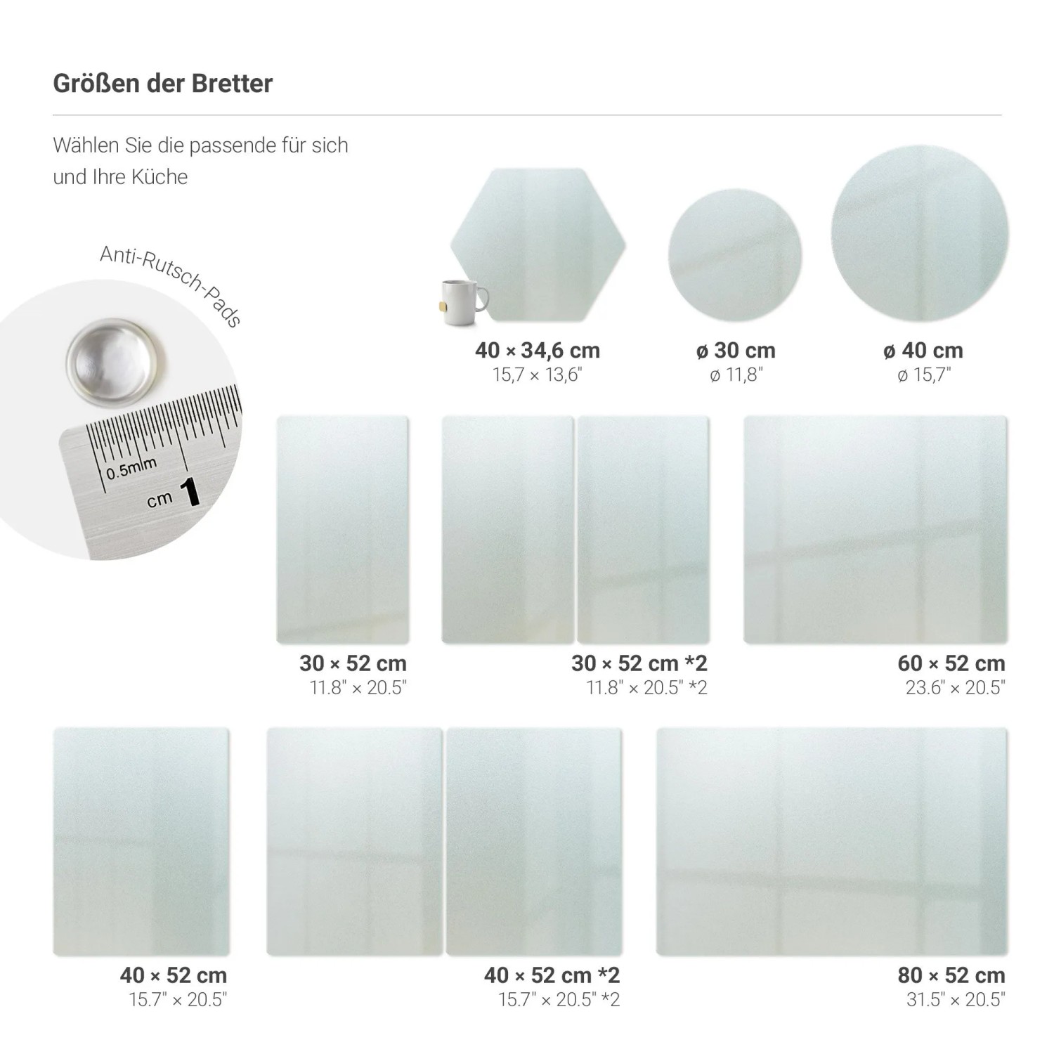 Tulup Schneidebrett Halbdurchsichtiges Schneidebrett 60x52 cm Rechteckiges Schneidebrett Satiniertes Glasschneidebrett_6