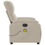 Beiger elektrischer Massagesessel mit Mikrofaserbezug, seitliche Ansicht. Relaxsessel mit Fernbedienung in Tasche.