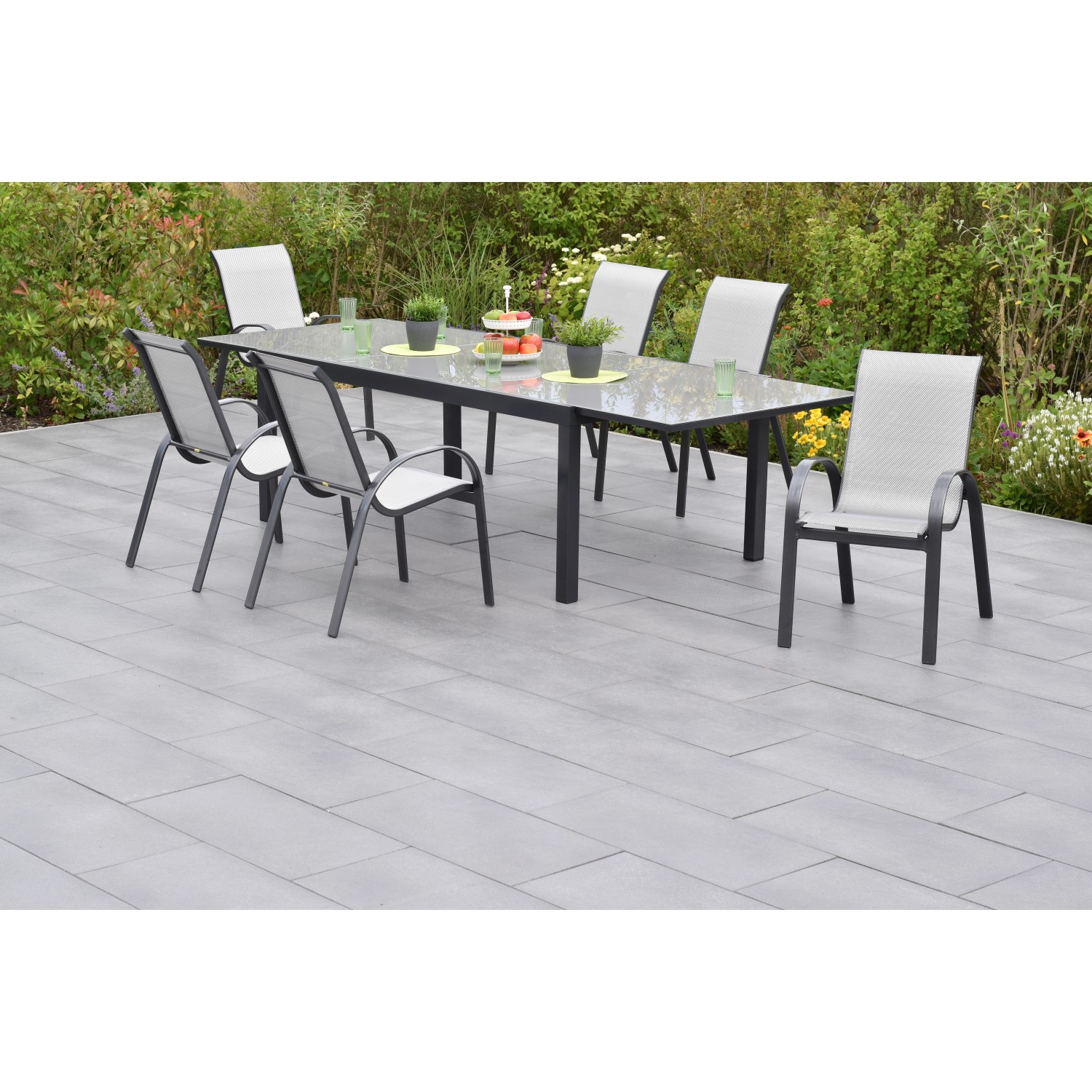 Merxx Amalfi Set 7-tlg. 6 Stapelsessel Gartentisch Ausziehbar 200 (300) x 1 günstig online kaufen