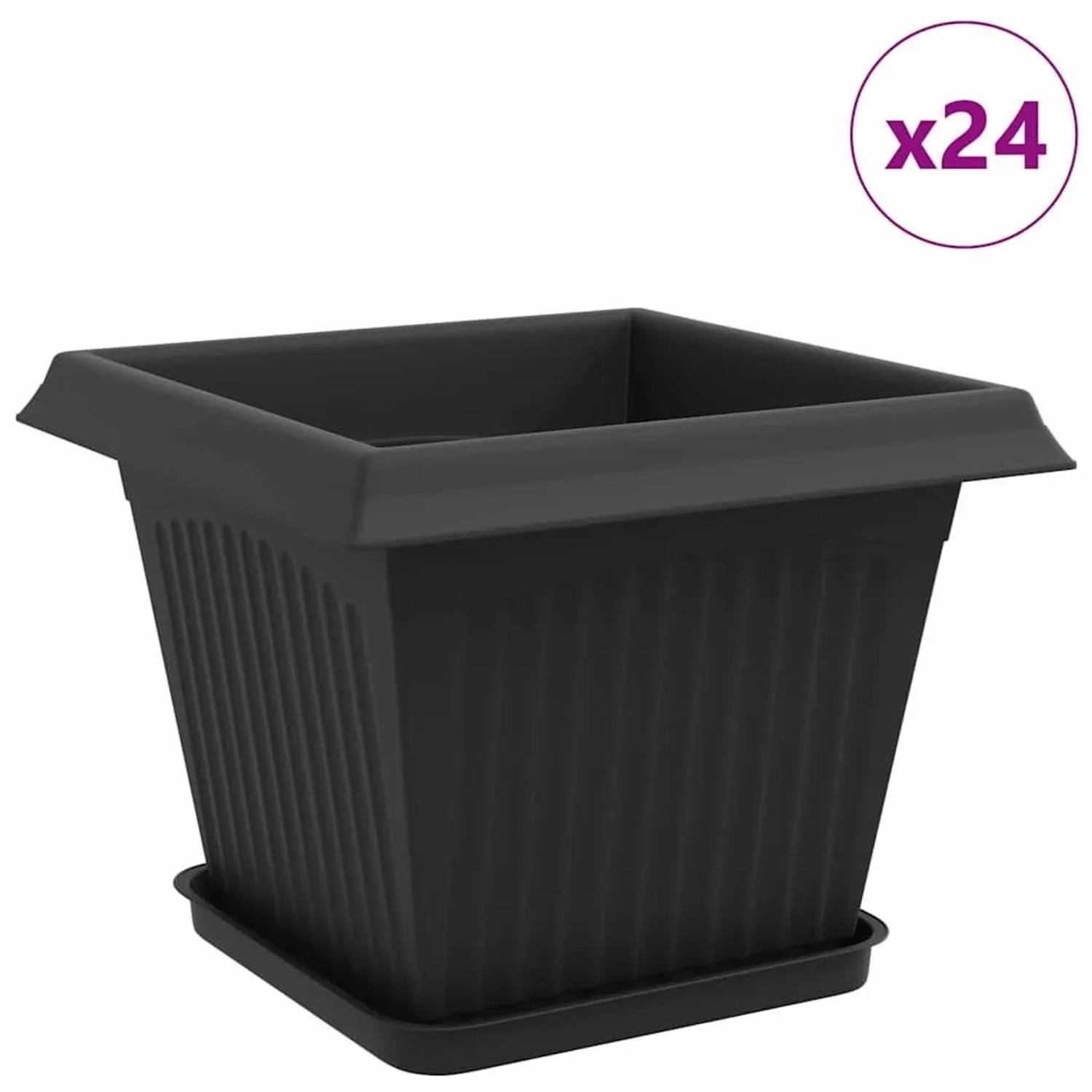 vidaXL Blumentöpfe 24 Stk Schwarz 28,5 x 28,5 x 22 cm Kunststoff 3403314