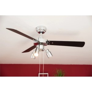 AIRERYDER Deckenventilator Cyrus Chrom, 107 cm, mit Beleuchtung und Zugschnüren.