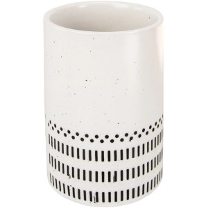 Kleine Wolke Zahnputzbecher Alva in Weiß-Schwarz mit Ethno-Muster.