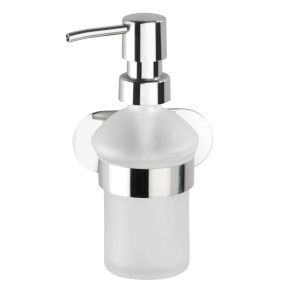 Wenko Seifenspender Orea Shine: Wandmontierter Spender aus satiniertem Glas und Edelstahl.