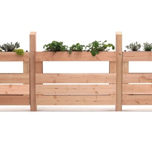 Skygarden Pfosten aus Douglasie, Teil eines Hochbeetsystems mit Pflanzen.