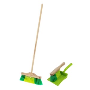 Galaflor Kehrset für Kinder: Besen mit Holzstiel, Handfeger und Kehrblech in Grün.