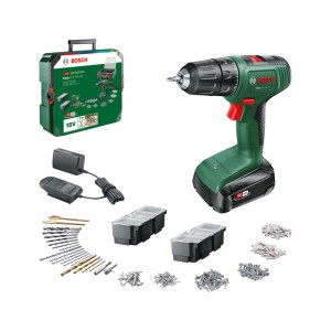 Bosch Akkubohrschrauber EasyDrill 18V-40 grün/schwarz im Set mit Systembox, Ladegerät und 241 Zubehören.