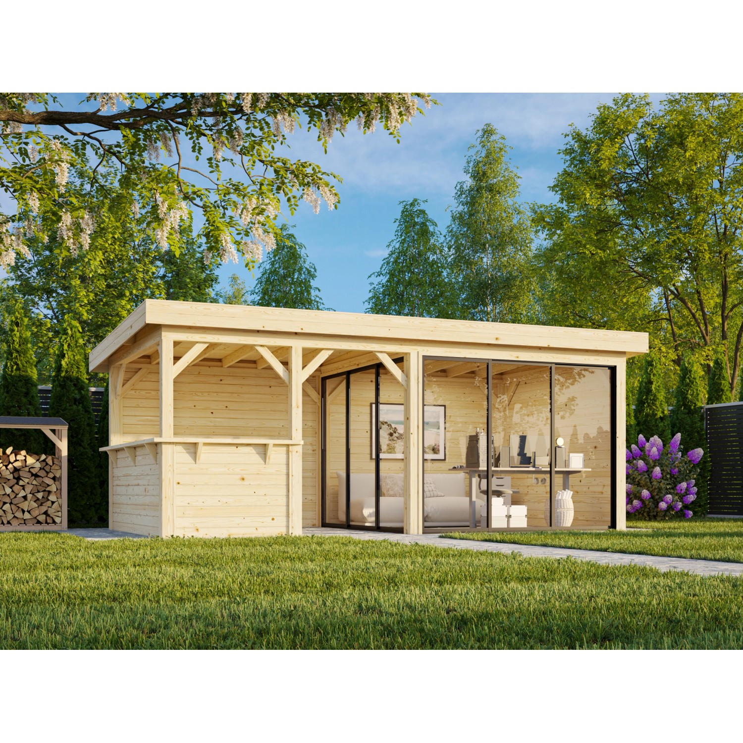 Palmako Pavillon Lenna Set 707 Slide Plus 588 x 300 cm Lackiert Weiß FSC® günstig online kaufen
