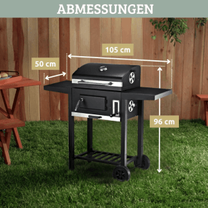 DELUKE Holzkohlegrill mit Deckel OLLI mit Grillmatte Bürste Handschuhe Grillwagen Edelstahl-Griff Standgrill Kohlegrillwagen