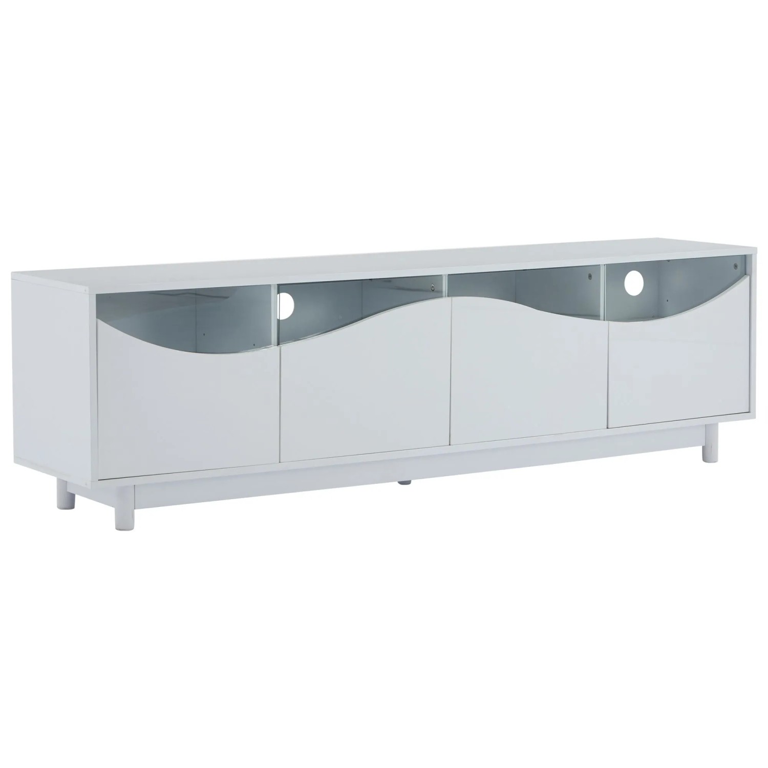 okwish TV Schrank mit Geschwungenem Design Glas LED 175x38x51cm Weiß