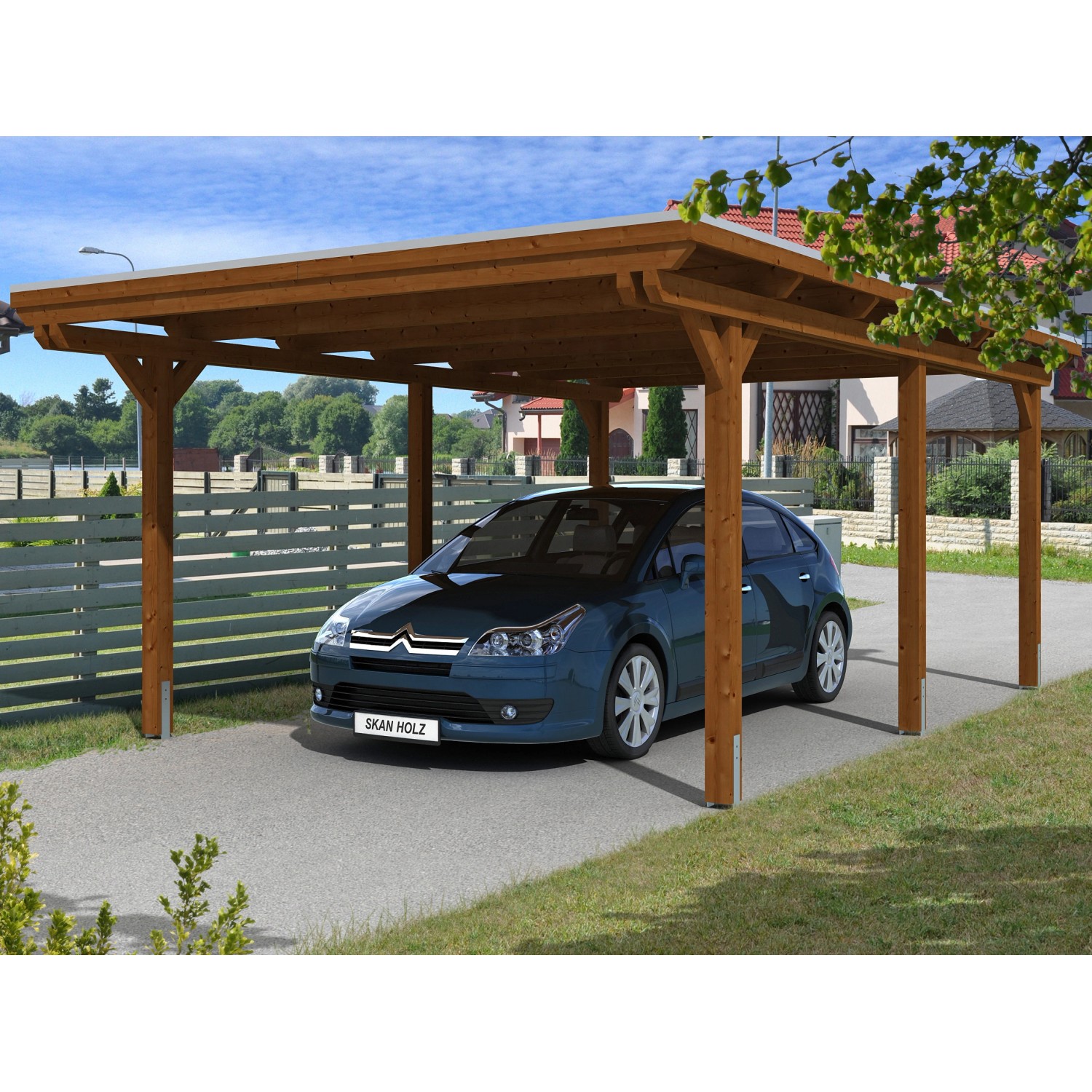 Skan Holz Einzelcarport Leimholz Nussbaum 404 cm x 604 cm günstig online kaufen